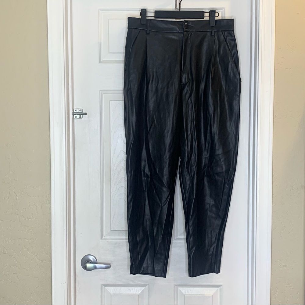 Zara faux leather High Rise Black Pants Size Large